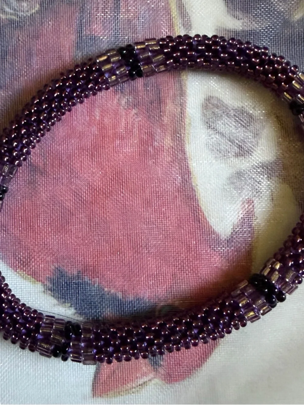 Boho Beaded Bracelet Stack • Gemstone Mix • Purple Green Gold Tones - Picture 3 of 8